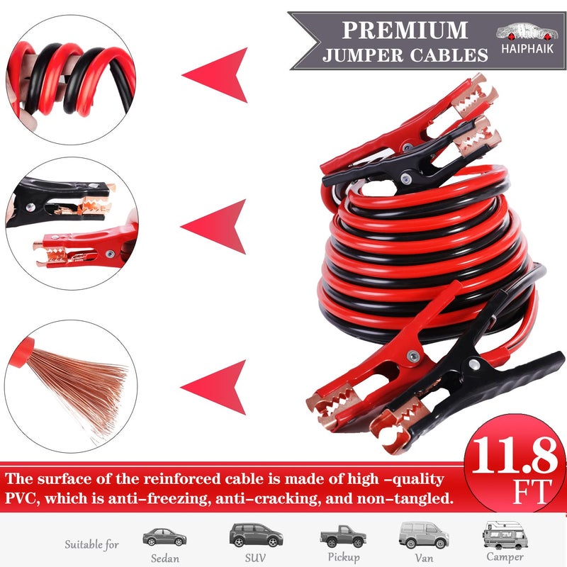 HAIPHAIK Car Emergency Kit,Emergency Roadside Kit for Car,Car Accessories for Women or Men,Car Safety Kit with Jumper Cables 11.8 FT,Tow Strap,Folding Survival Shovel,Roadside Emergency Kit - Image 2